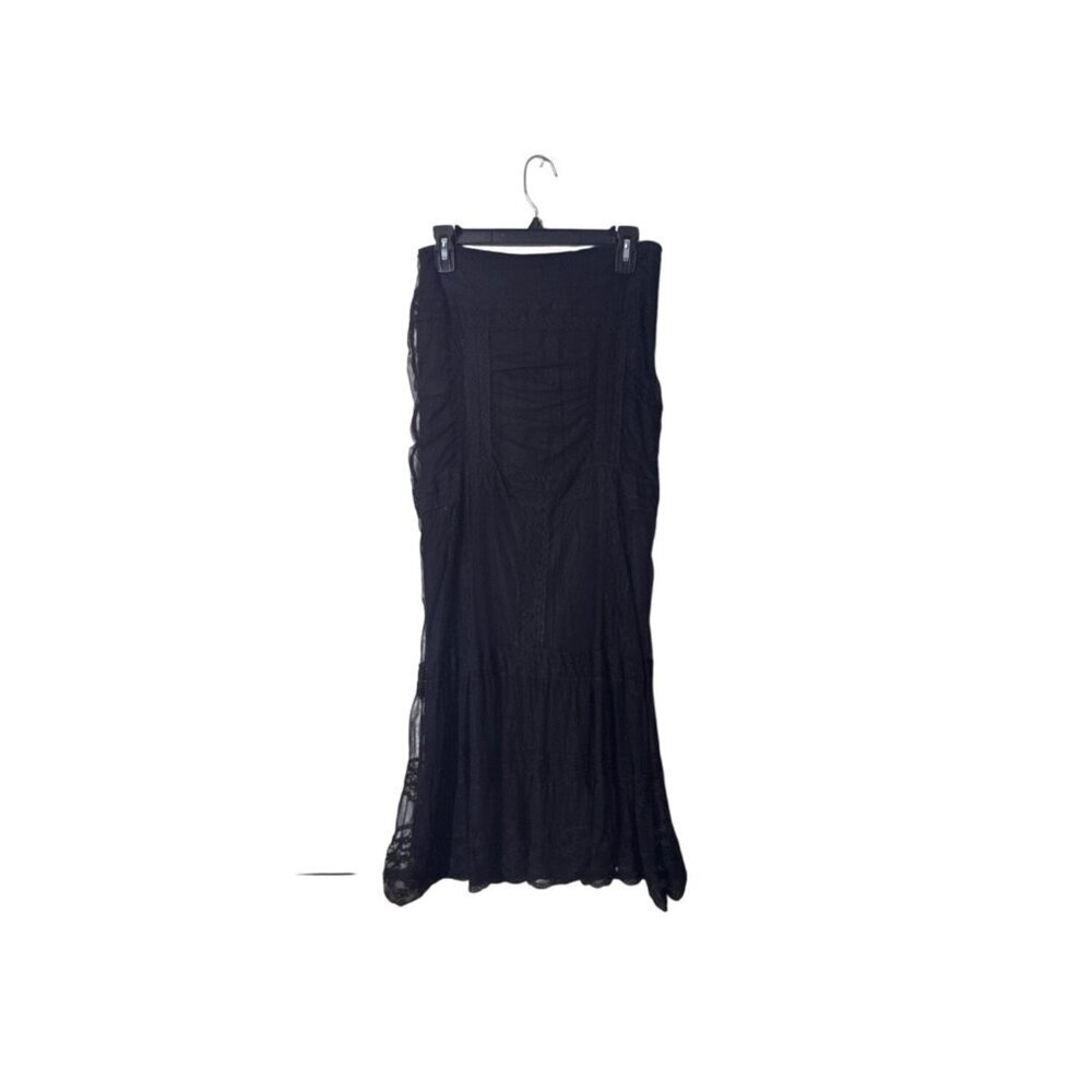 Black Background Womens Long Sheer Layered Skirt Made In Italy Size S